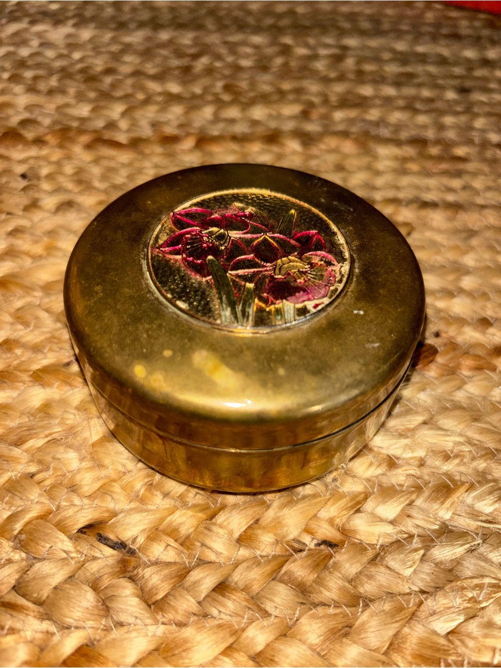 Vintage “art of chokin” brass trinket -Floral Round Jewelry Box - Accessory Case